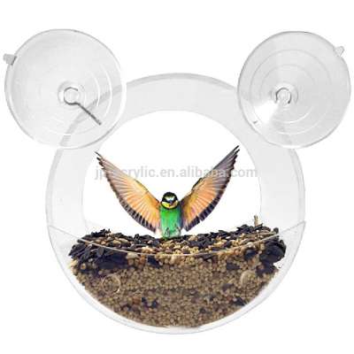 Customized window transparent acrylic round bird feeder with 2 powerful suction