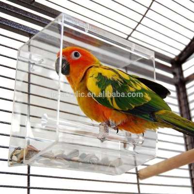 No-scatter design acrylic conure and finch cage bird feeder with hooks