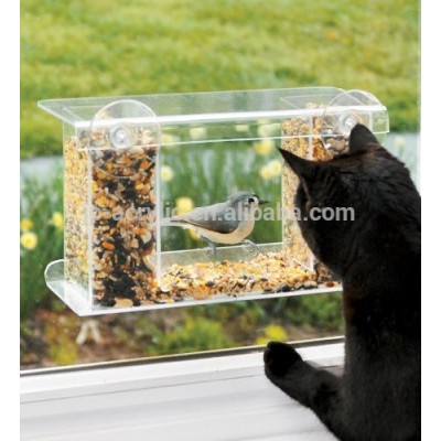 Clear acrylic two pillars bird feeder songbird oneway large window bird feeder