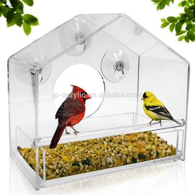 Wholesale clear acrylic squirrel proof window wild bird feeder with sliding tray and suction