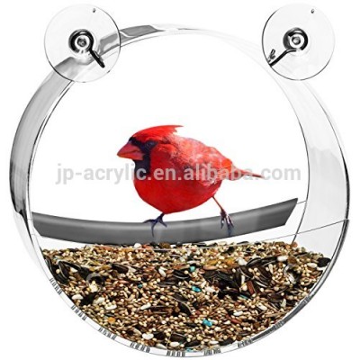 The window transparent acrylic round bird feeder has 2 powerful suction